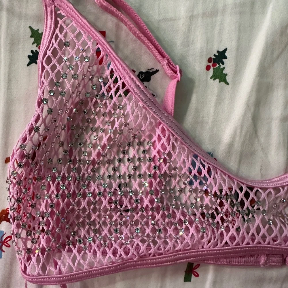 SKIMS X SWAROVSKI stretch net skimpy bralette Bubble Gum - Picture 4 of 5